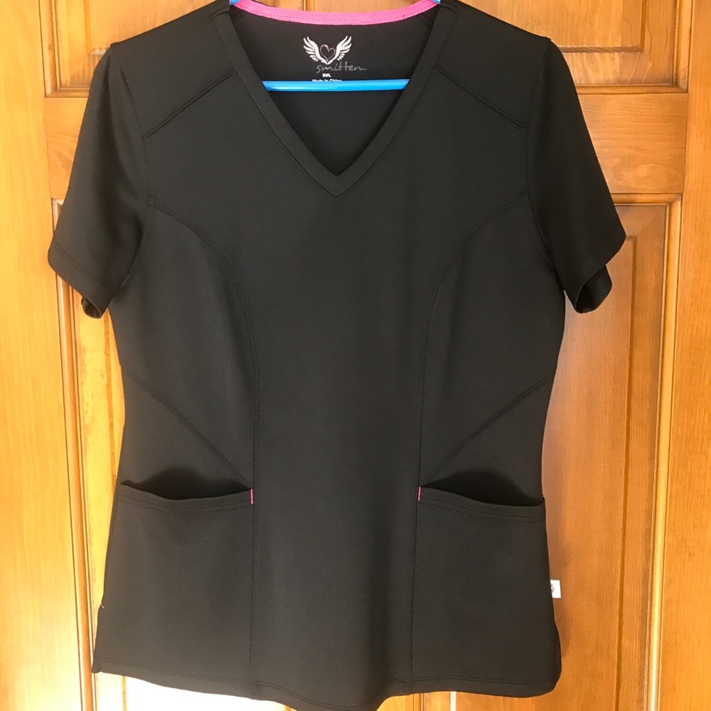 Black Smitten scrub top. Worn once